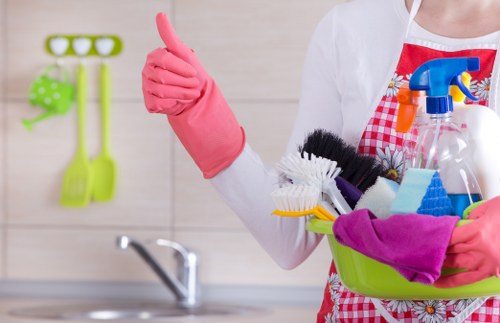 Cleaning operative managing service documentation and job completion